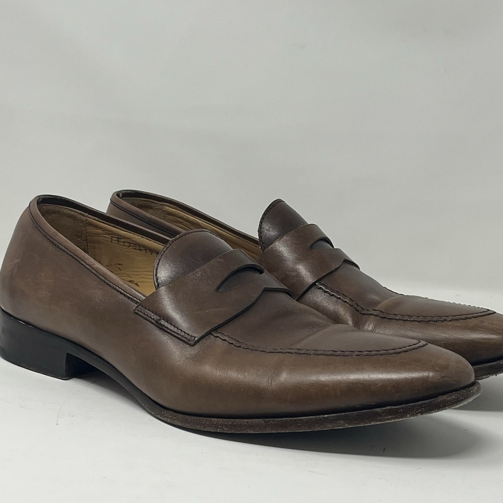 Jack Erwin Shoes Mens 12.5 Brown‎ Penny Loafers Dress Leather Spain Slip On